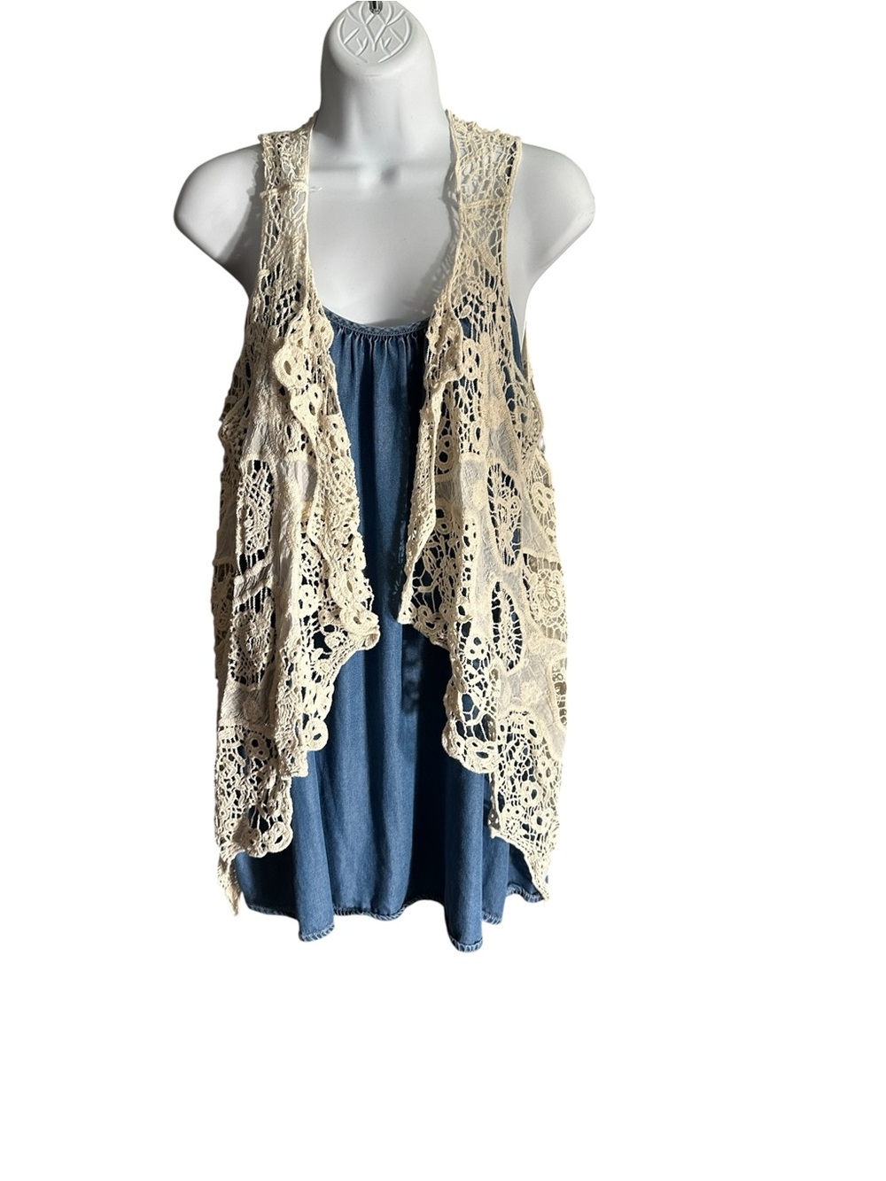 Boho Crochet Lace Vest BL/GR